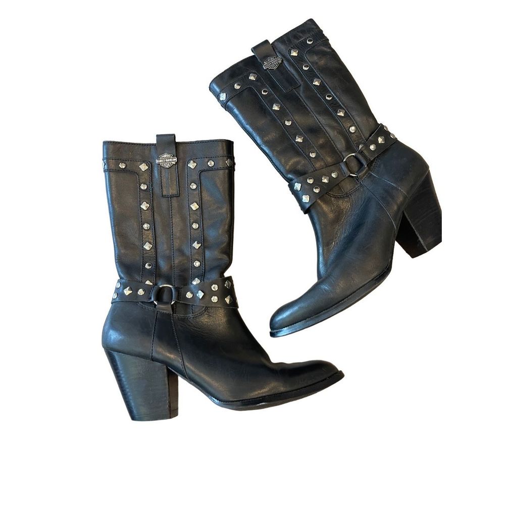 Harley Davidson Women's Riding Boots Studs Strap Leather Black Size 6